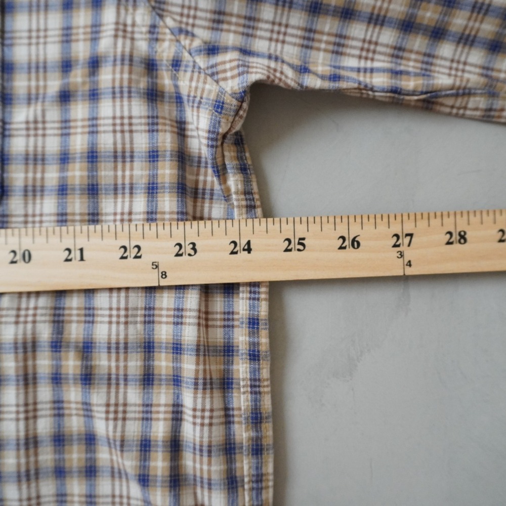 Vintage Carhartt Plaid Button Down Shirt Large Tall Mens Tan Blue Long Sleeve - Picture 6 of 7